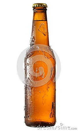 Cold bottle of beer with ice Stock Photo
