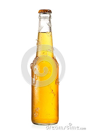 Cold bottle of beer with ice Stock Photo