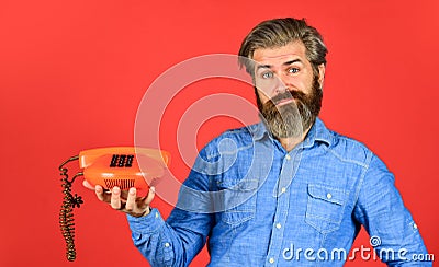 Cold Calling Scripts. Outdated technology. Manager phone dialog communication. Call me. Successful negotiations. Retro Stock Photo