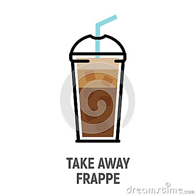 Cold coffee frappe drink flat design icon. Iced coffee cup isolated Vector Illustration