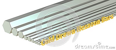 Cold drawn hexagon bars, rolled metal. 3D rendering Stock Photo