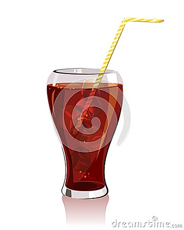 Cold drink, cola with ice Vector Illustration