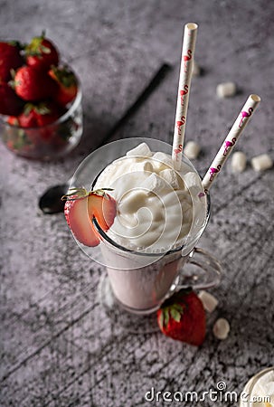 a cold drink. milk strawberry milkshake Stock Photo