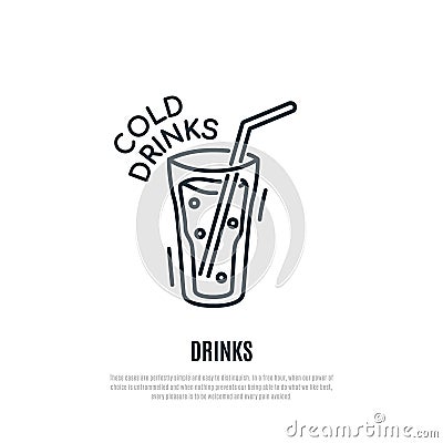 Cold drinks line icon. Cocktail symbol. Vector Illustration