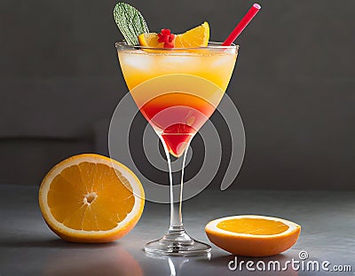 Cold drinks, non-alcoholic, citrus cocktails, lemon, orange, cherries, mint leaves, refreshing Stock Photo