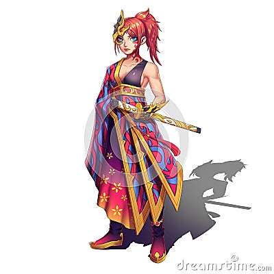 Cold,Elegant,Hot Beautiful Samurai Girl with Swords Stock Photo