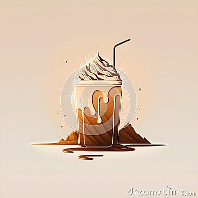 Cold foam coffee cup minimalistic square flat icon Cartoon Illustration