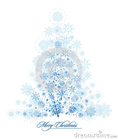 Cold, Freezing Christmas Tree made of Snowflakes Vector Illustration