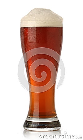 Cold glass of beer over white Stock Photo