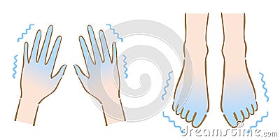 Shaking cold feet and hands illustration. Human body part. health care concept Vector Illustration