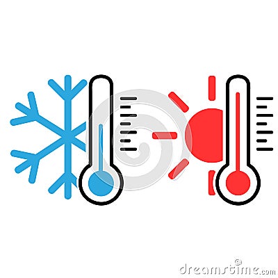 Cold and hot icon vector. temperature illustration sign. thermometer symbol. heat logo. Cartoon Illustration