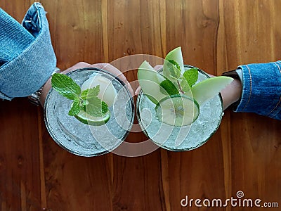 Cold ice lychee mojito and apple mojito make your day more freshness Stock Photo