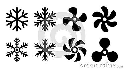 Cold icon, snowflake and cooling fan vector symbols Vector Illustration