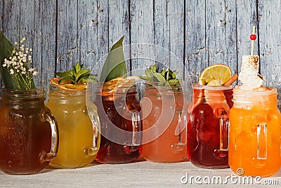 Cold lemonades in glass mugs Stock Photo