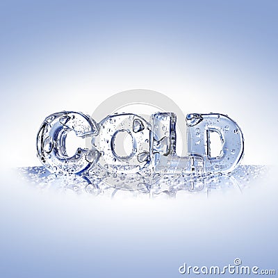 Cold letters on a blue glass surface Stock Photo