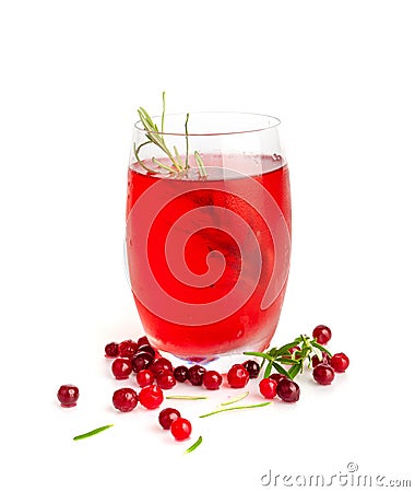 Cold Lingonberry Drink, Iced Cowberry Tea, Refreshing Cranberry Cocktail, Berry Mors, Red Berries Juice Stock Photo