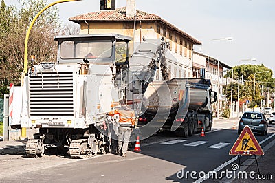 Cold milling machine for repair road. Editorial Stock Photo