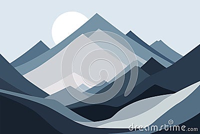 Cold mountains flat illustration. Abstract simple landscape. Blue and gray hills Vector Illustration