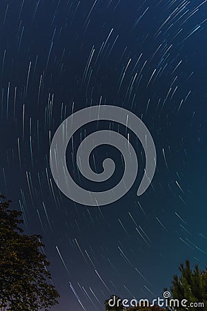 Star Trails In Melbourne Garden In Midnight Time Stock Photo