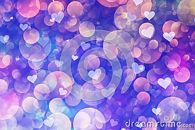 Cold painted flying bubbles and hearts in Chaotic Arrangement Stock Photo
