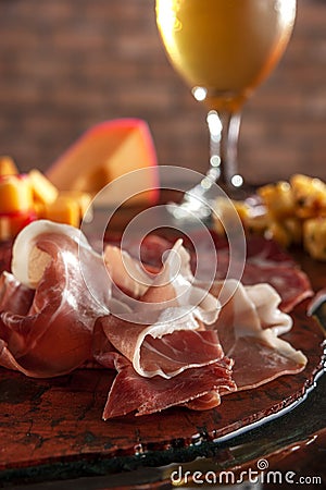 Cold platter with draft beer Stock Photo