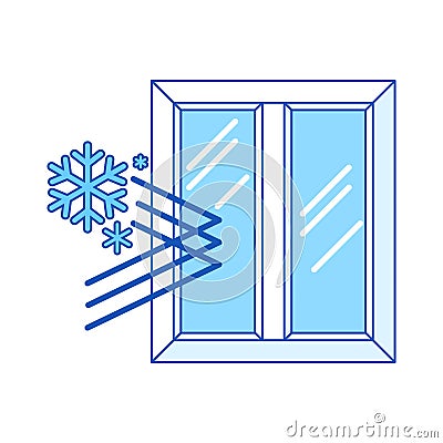 Cold protection with double glazed window. PVC plastic profile. Infographics showing properties. Vector Illustration