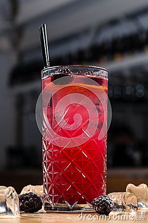 cold red lemonade with blackberries and ice Stock Photo