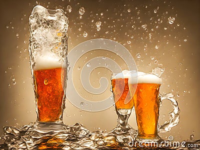 Cold refreshing delicious beer in glass and bottle Stock Photo