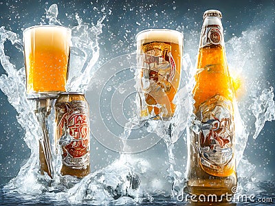 Cold refreshing delicious beer in glass and bottle Stock Photo