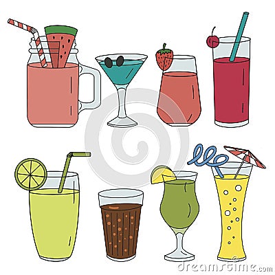 Cold refreshment summer drink. Set of smoothies in different cups Stock Photo