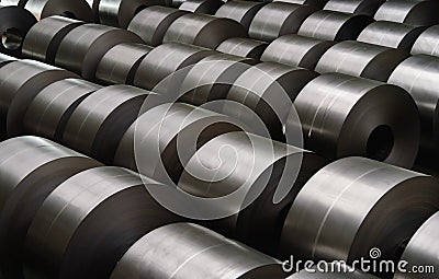 Cold rolled steel coil at storage area in steel industry Stock Photo