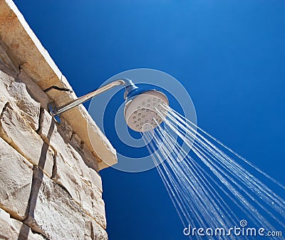 Cold Shower in the Hot Summer Day Stock Photo