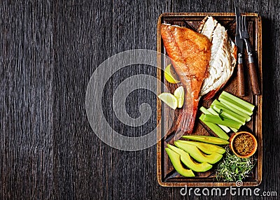 Cold smoked red snapper on a cutting board Stock Photo