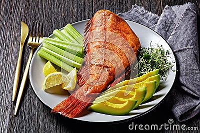 Cold smoked red snapper on a plate Stock Photo