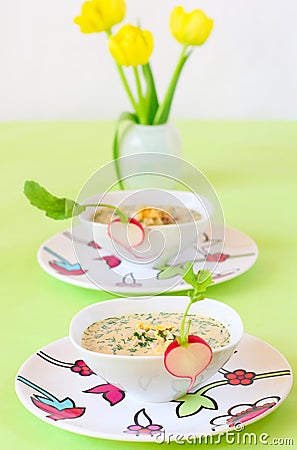 Cold soup with vegetables and meat Stock Photo