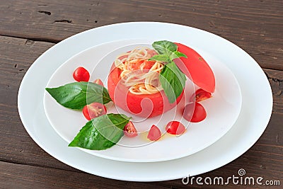 Cold spaghetti tomatosauce Stock Photo