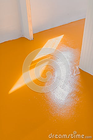 Cold storage with new floor made of yellow epoxy resin Stock Photo