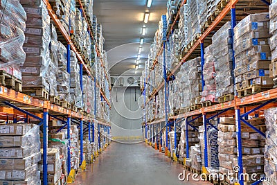 Cold storage refrigerated warehousing, frozen food Editorial Stock Photo