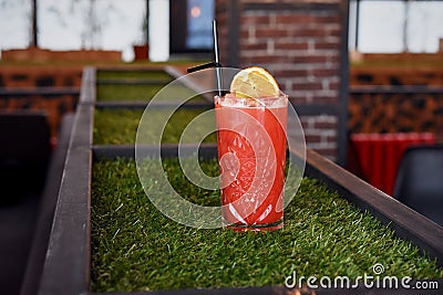 cold strawberry lemonade on a hot summer day. Stock Photo