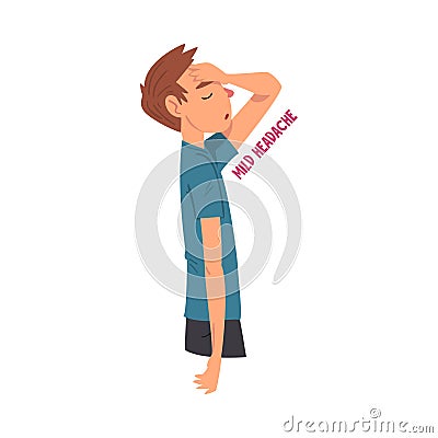 Cold Symptom, Man Having Mild Headache, Medical Treatment and Healthcare Concept Cartoon Style Vector Illustration Vector Illustration