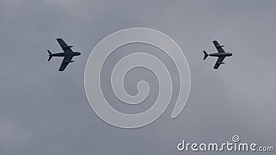 Cold War 1950s era duel in the skies with Russian MiG-15 vs American F-86E Saber Editorial Stock Photo