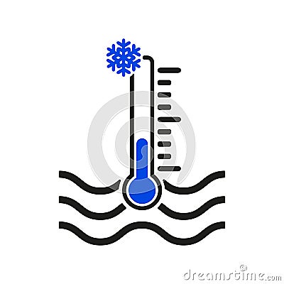 The cold water temperature icon. Icy liquid symbol. Flat Vector Illustration