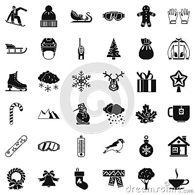 Cold winter icons set, simple style Vector Illustration