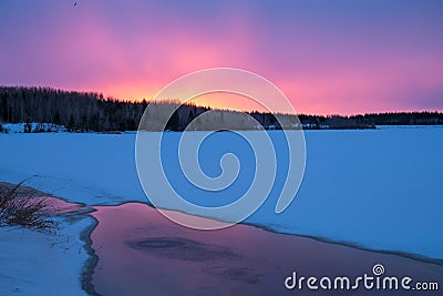 Cold winter sunrise at Mildred north of Fort Murray Alberta Canada Stock Photo