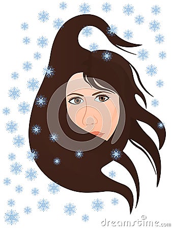 Cold winter wind blows in the woman's face Vector Illustration