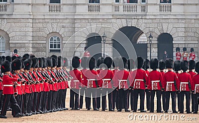 Coldstream Guards at the Trooping the Colour, military ceremony at Horse Guards Parade, London, UK. Editorial Stock Photo