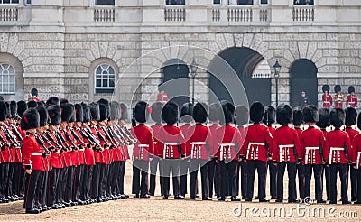 Coldstream Guards at the Trooping the Colour, military ceremony at Horse Guards Parade, London, UK. Editorial Stock Photo