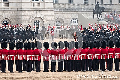 Coldstream Guards at the Trooping the Colour, military ceremony at Horse Guards Parade, London, UK. Editorial Stock Photo