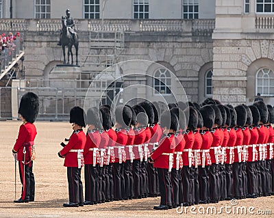 Coldstream Guards at the Trooping the Colour, military ceremony at Horse Guards Parade, London, UK. Editorial Stock Photo