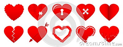 Set Of Ten Different Red Heart Icons Vector Illustration